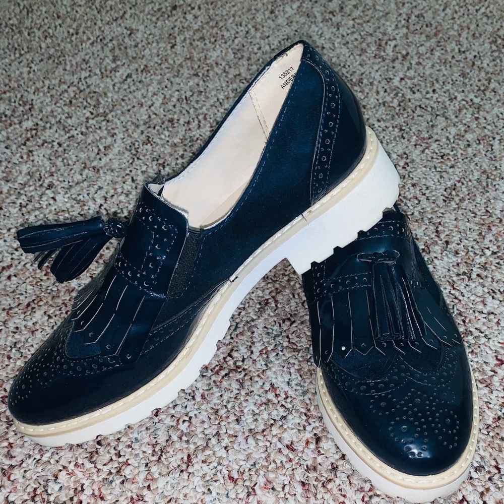 Limelight Navy Blue Platform Oxford Loafers
